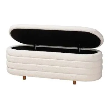 Baxton Studio Betiana Modern Japandi Cream Boucle Fabric and Walnut Brown Finished Wood Storage Bench