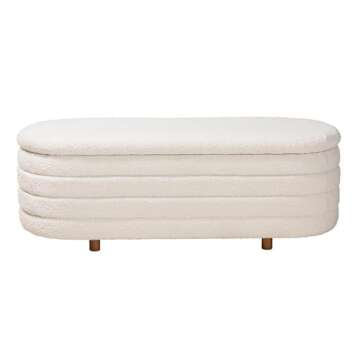 Baxton Studio Betiana Modern Japandi Cream Boucle Fabric and Walnut Brown Finished Wood Storage Bench