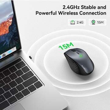 TECKNET Wireless Mouse, 2.4G USB Computer Mouse with 6-Level Adjustable 4800 DPI, 30 Months Battery, Ergonomic Grips, 6 Buttons Portable for PC, Chromebook, Mac - Grey