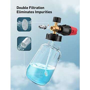 AstroAI Foam Cannon, Heavy Duty Car Foam Blaster Wide Neck Adjustable Snow Foam Lance and Thick Foam for Pressure Washer with 1/4" Quick Connector,1L Bottle