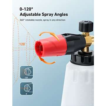 AstroAI Foam Cannon, Heavy Duty Car Foam Blaster Wide Neck Adjustable Snow Foam Lance and Thick Foam for Pressure Washer with 1/4" Quick Connector,1L Bottle