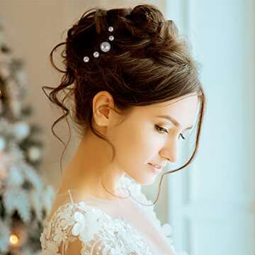 32 Pieces Wedding Pearl Hair Pins Bridal Pearl Rhinestone Hair Pins Hair Accessories U Shape Barrette for Bride Bridesmaid Women Girls (Silver)