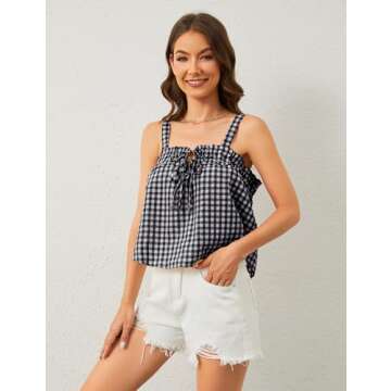 MISSACTIVER Cute Plaid Tie Front Crop Top for Women