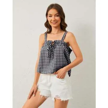 MISSACTIVER Cute Plaid Tie Front Crop Top for Women