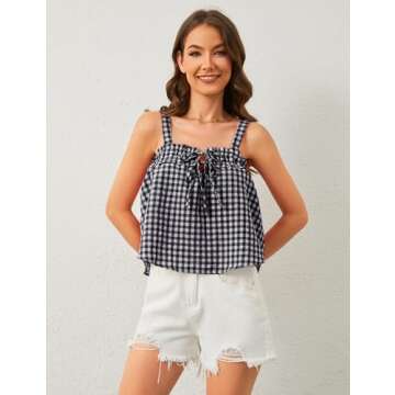 MISSACTIVER Cute Plaid Tie Front Crop Top for Women