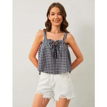 MISSACTIVER Cute Plaid Tie Front Crop Top for Women