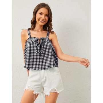 MISSACTIVER Cute Plaid Tie Front Crop Top for Women
