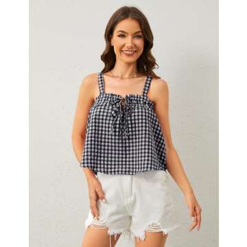 MISSACTIVER Cute Plaid Tie Front Crop Top for Women