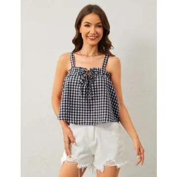 MISSACTIVER Cute Plaid Tie Front Crop Top for Women