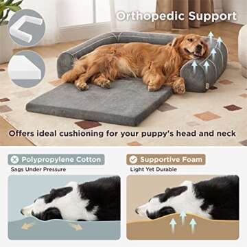 Lesure 2 in 1 Memory Foam Dog Bed for Large Dogs, Orthopedic Dog Bed Washable with Expandable Cushion and Durable Waterproof Liner Dog Lounge Pet Sofa, Grey