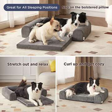 Lesure 2 in 1 Memory Foam Dog Bed for Large Dogs, Orthopedic Dog Bed Washable with Expandable Cushion and Durable Waterproof Liner Dog Lounge Pet Sofa, Grey