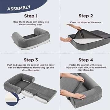 Lesure 2 in 1 Memory Foam Dog Bed for Large Dogs, Orthopedic Dog Bed Washable with Expandable Cushion and Durable Waterproof Liner Dog Lounge Pet Sofa, Grey