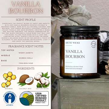 Vanilla Bourbon Candles | Arctic Wicks 9oz Coconut & Beeswax Candles | Scented Non-Toxic Candles for...