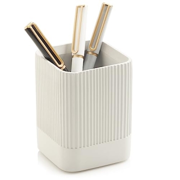 KIBAGA Aesthetic Pen Holder for Desk - Modern Concrete Pencil Holder - Cute and Functional Desk Organizer for Office Supplies - Stylish Office Decor Pen Cup