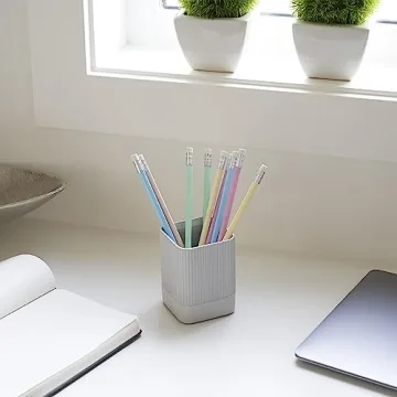 KIBAGA Aesthetic Pen Holder for Desk - Modern Concrete Pencil Holder - Cute and Functional Desk Organizer for Office Supplies - Stylish Office Decor Pen Cup