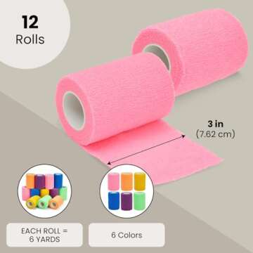 Colorful Self Adherent Bandage Wrap - 12 Pack for First Aid