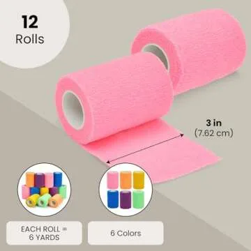 Colorful Self Adherent Bandage Wrap - 12 Pack for First Aid
