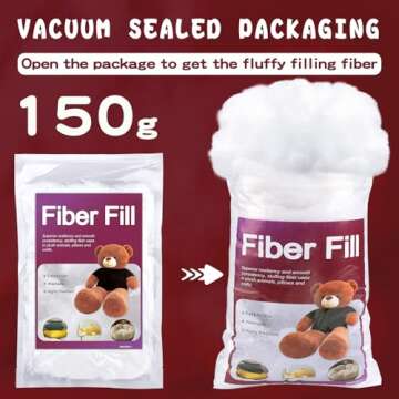 BUTUZE 150g Polyfill Stuffing Fiber Fill, White Premium Fiber Fill, High Resilience Fill Fiber, Recy...