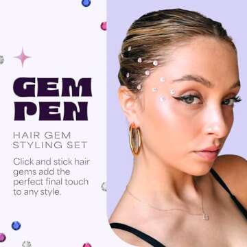 Hally Hair Gems Pen Applicator - Includes Hair Styling Tool with 240 Multicolored Adhesive Gem Stick...