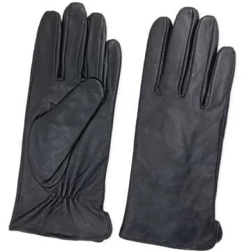 ZLUXURQ Luxury Italian Soft Leather Gloves for Women in Black - Genuine SheepSkin Leather Women’s Cold Weather Gloves Fleece Lined