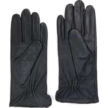 ZLUXURQ Luxury Italian Soft Leather Gloves for Women in Black - Genuine SheepSkin Leather Women’s Cold Weather Gloves Fleece Lined