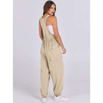 ANRABESS Women Overalls Jumpsuits Loose Casual Dressy Sleeveless Baggy Harem Pants Romper Jumpers 2025 Trendy Summer Outfits Apricot Medium