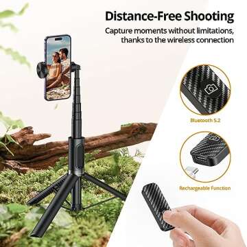 ATUMTEK 55" Selfie Stick Tripod, All-in-one Extendable Aluminum Phone Tripod with Rechargeable Bluet...
