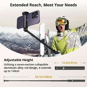 ATUMTEK 55" Selfie Stick Tripod, All-in-one Extendable Aluminum Phone Tripod with Rechargeable Bluetooth Remote, Travel Tripod 360° Rotatable for iPhone 15 Pro Max/15/14/13 Samsung Smartphones, Black