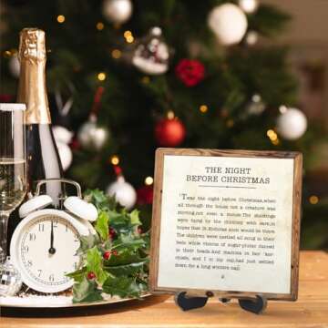 Christmas Desk Decor Sign, Christmas Decorations Indoor, The Night Before Christmas Sign For Home Room Table Shelf, Winter Christmas Gifts For Family Friend Coworker, Wooden Sign With Stand, SD15