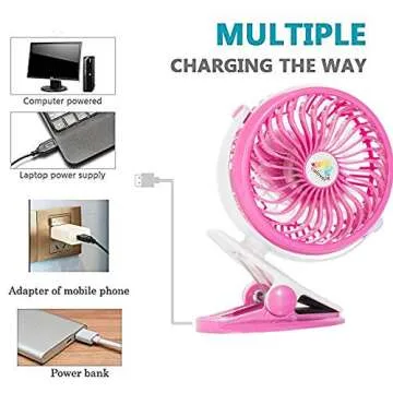 Battery Operated Fan Portable Clip On Fan Desk, Car, Bed, Baby Stroller, Table, USB Fan Rechargeable Battery