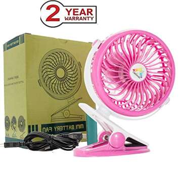Battery Operated Fan Portable Clip On Fan Desk, Car, Bed, Baby Stroller, Table, USB Fan Rechargeable Battery