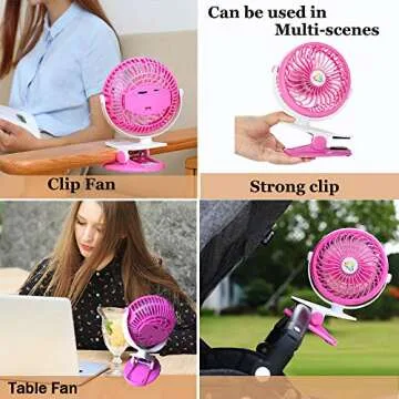Battery Operated Fan Portable Clip On Fan Desk, Car, Bed, Baby Stroller, Table, USB Fan Rechargeable Battery
