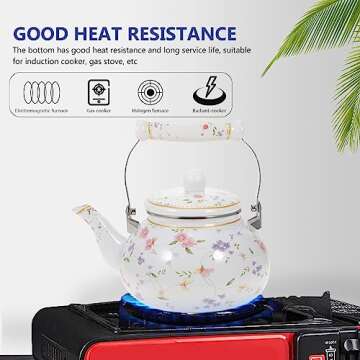 Yardwe Enamel Teakettle Floral Teapot - Retro Classic Design 2.5L