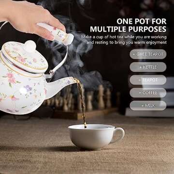 Floral Enamel Teakettle for Home Kitchen - 2.5L