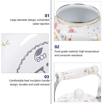 Floral Enamel Teakettle for Home Kitchen - 2.5L