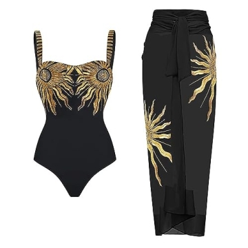 Women's Sexy One Piece Swimwear Deep V 3D Floral Decorative Print Swimwear and Wrap Skirt Cover