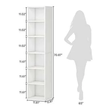 LITTLE TREE 70.9 Inch Tall Narrow Bookcase, Corner Bookshelf 6 Tier Cube Display Shelf Storage Organizer for Small Space, White