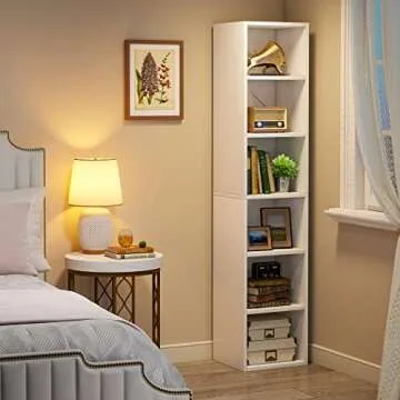 LITTLE TREE 70.9 Inch Tall Narrow Bookcase, Corner Bookshelf 6 Tier Cube Display Shelf Storage Organizer for Small Space, White