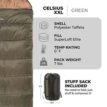 TETON Sports Celsius XXL Sleeping Bag - Warm & Spacious