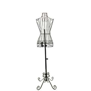 Adjustable- Mannequin Dress Form Female Black Steel Wire 32"22"32" on Decorative Stand (0004 Black)
