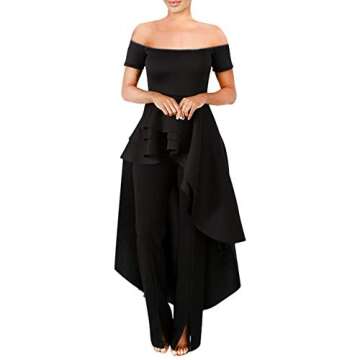 High Low Dress for Women - Ruffle Off Shoulder Sleeveless Bodycon Peplum Shirt Top Black