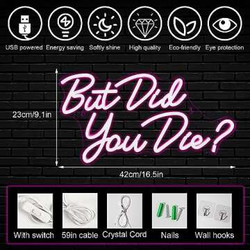 Horseneon But Did You Die Neon Led Sign, Pink Neon Signs for Wall Decor, Letter Neon Lights with USB...