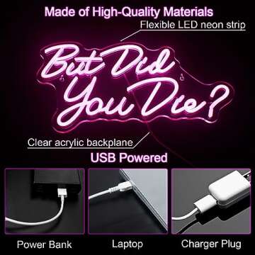 Horseneon But Did You Die Neon Led Sign, Pink Neon Signs for Wall Decor, Letter Neon Lights with USB Powered for Room Decor, Bedroom, Office, Gym, Livingroom