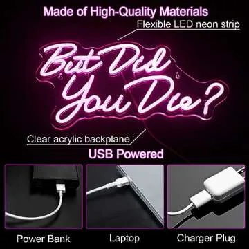 Horseneon But Did You Die Neon Led Sign, Pink Neon Signs for Wall Decor, Letter Neon Lights with USB Powered for Room Decor, Bedroom, Office, Gym, Livingroom