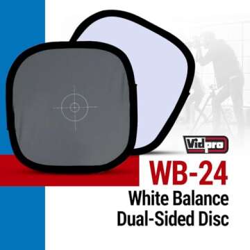 Vidpro WB-24 White Balance Dual-Sided Disc - 18% Gray Card with Target & Neutral White Panel - Collapsible & Wipe Clean Surface Reference Reflector Use in Any Lighting Condition Includes Carrying Case