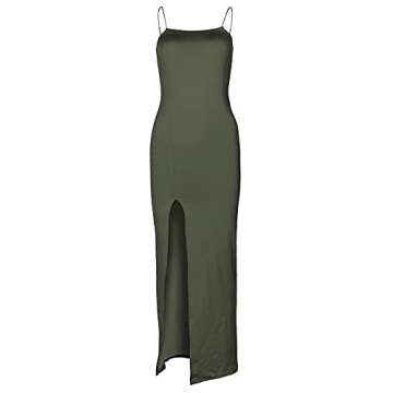 PRIMODA Women's Spaghetti Strap Backless Thigh-high Slit Bodycon Maxi Long Dress Club Party Dress(ArmyGreen M)