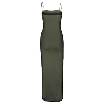 PRIMODA Women's Spaghetti Strap Backless Thigh-high Slit Bodycon Maxi Long Dress Club Party Dress(ArmyGreen M)