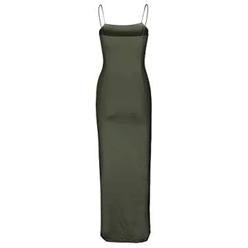 PRIMODA Women's Spaghetti Strap Backless Thigh-high Slit Bodycon Maxi Long Dress Club Party Dress(ArmyGreen M)