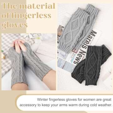 Justay Women Winter Warm Knit Fingerless Gloves Hand Crochet Thumbhole Arm Warmers Mittens
