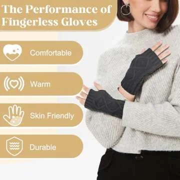 Justay Women Winter Warm Knit Fingerless Gloves Hand Crochet Thumbhole Arm Warmers Mittens